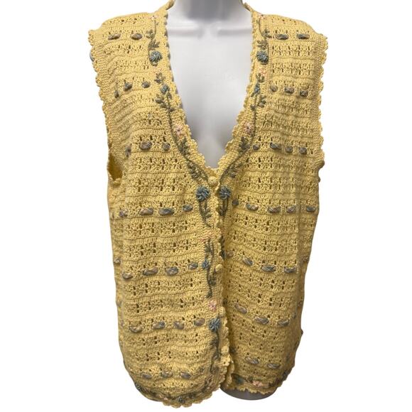 VTG Koret Francisca Sweater Vest Womens M/L Open Knit Button Front Sleeveless - Picture 1 of 5